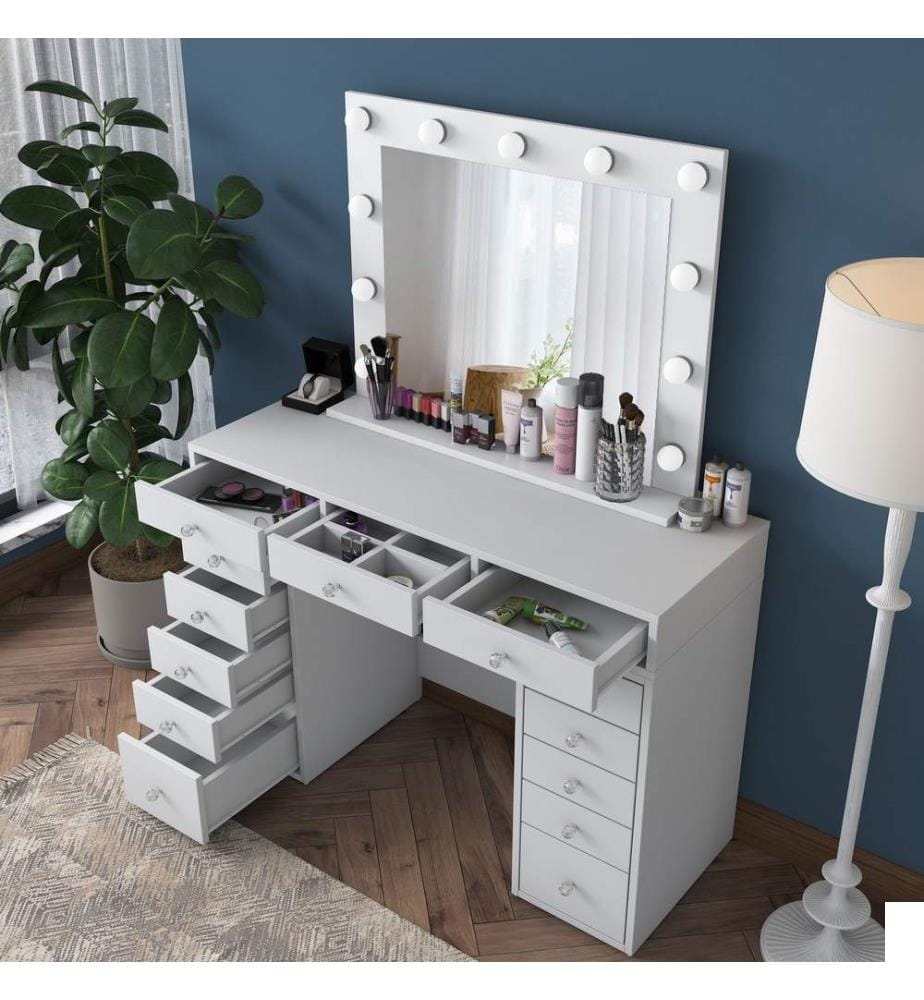 Table de maquillage, blanc, mélaminé E1 Quality Chipboard