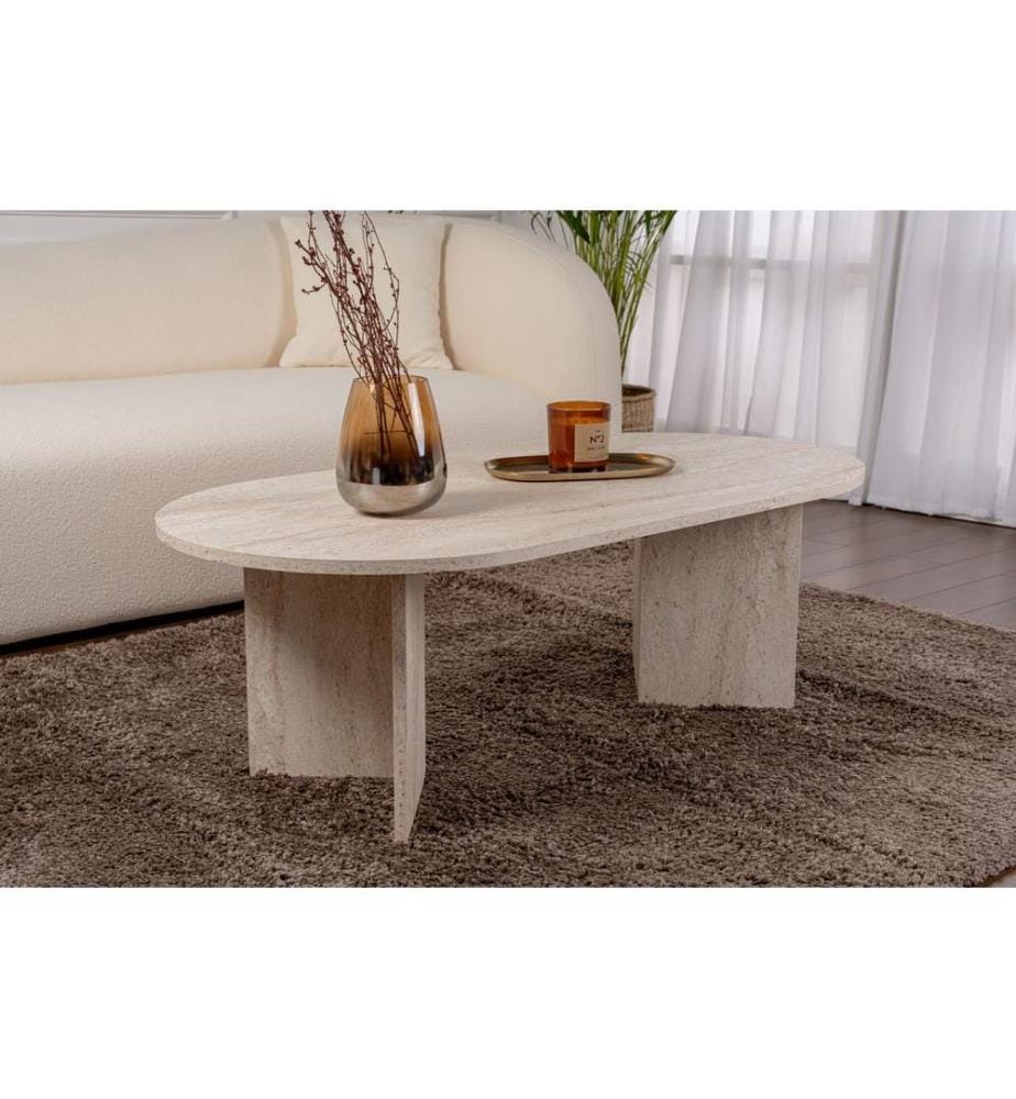 Table basse, travertin, PANNEAU DE PARTICULES 100 % REVÊTU DE MÉLAMINE