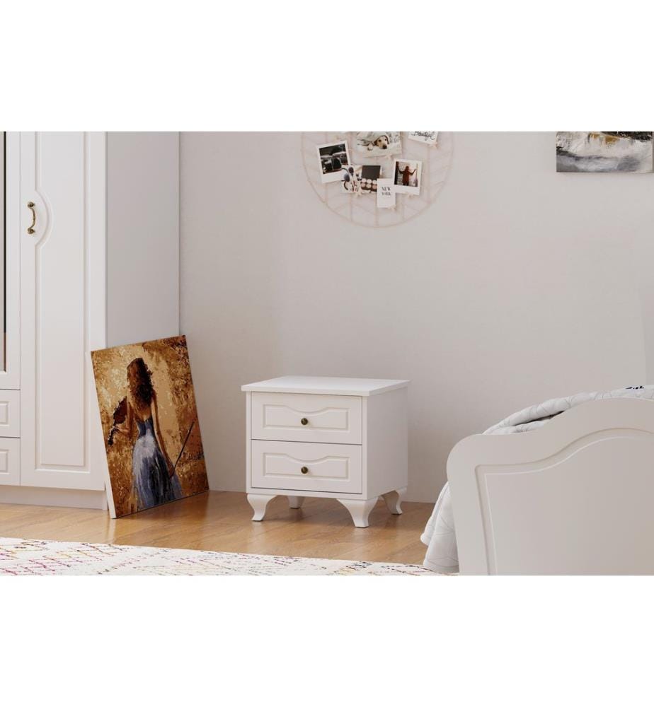 Table de nuit, blanc mat, 100 % panneau de particules de qualité E1 revêtu de mélamine