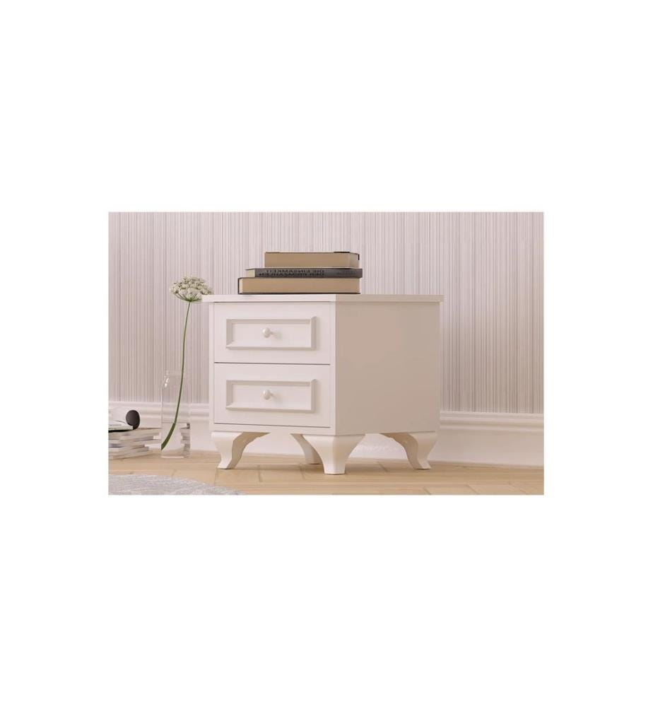 Table de nuit, blanc mat, 100 % panneau de particules de qualité E1 revêtu de mélamine