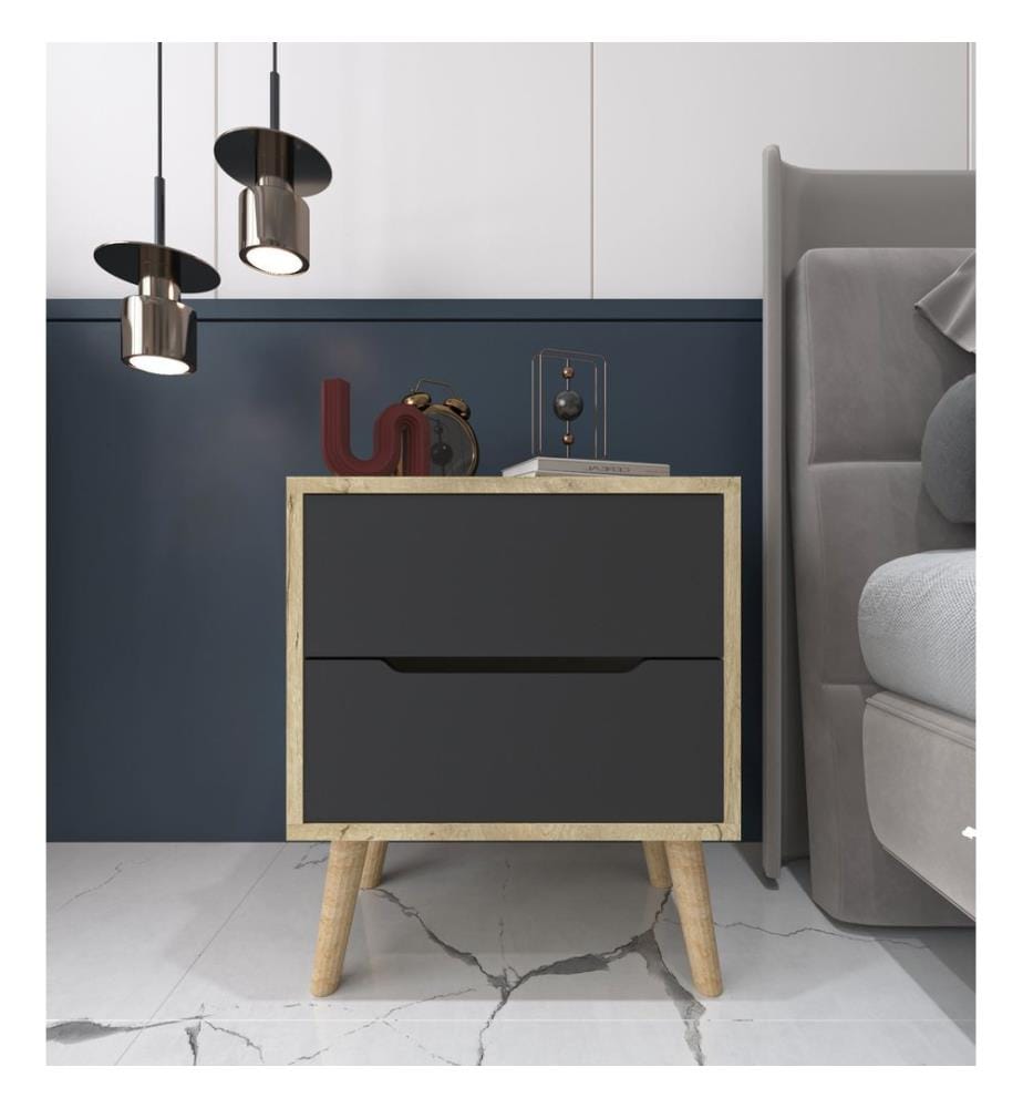 Table de nuit, chêne saphir, anthracite, 100 % panneau de particules mélaminé