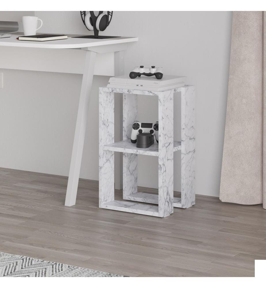 Table de nuit, marbre de Carrare, 100 % panneau de particules mélaminé