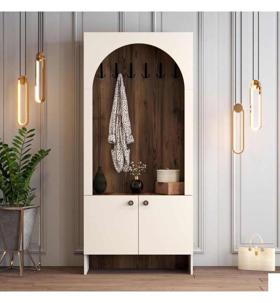 Portemanteau, crème, noyer, 100 % panneau de particules mélaminé