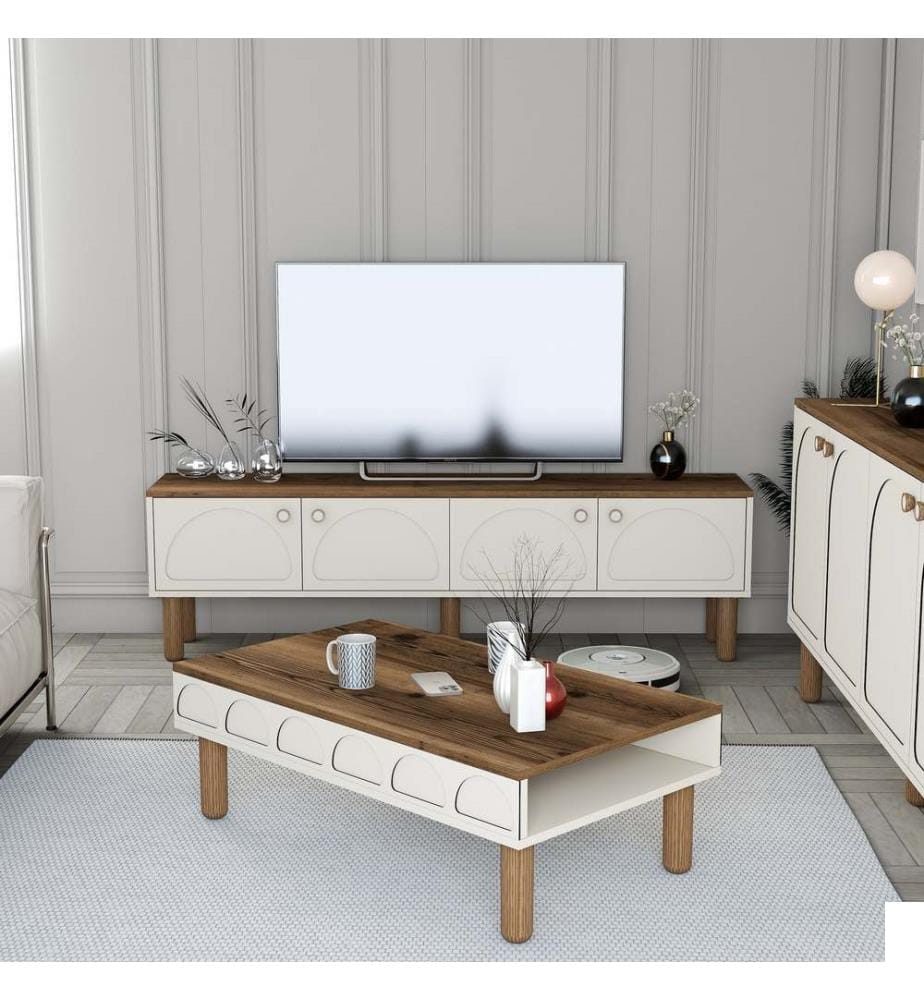 Ensemble de meubles de salon, crème, 100 % panneau de particules mélaminé