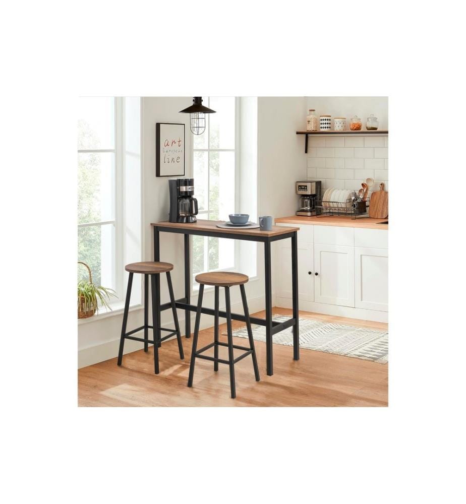 Ensemble table de bar et tabouret, 3 pièces, noir, 100 % panneau de particules, structure : 100 % métal