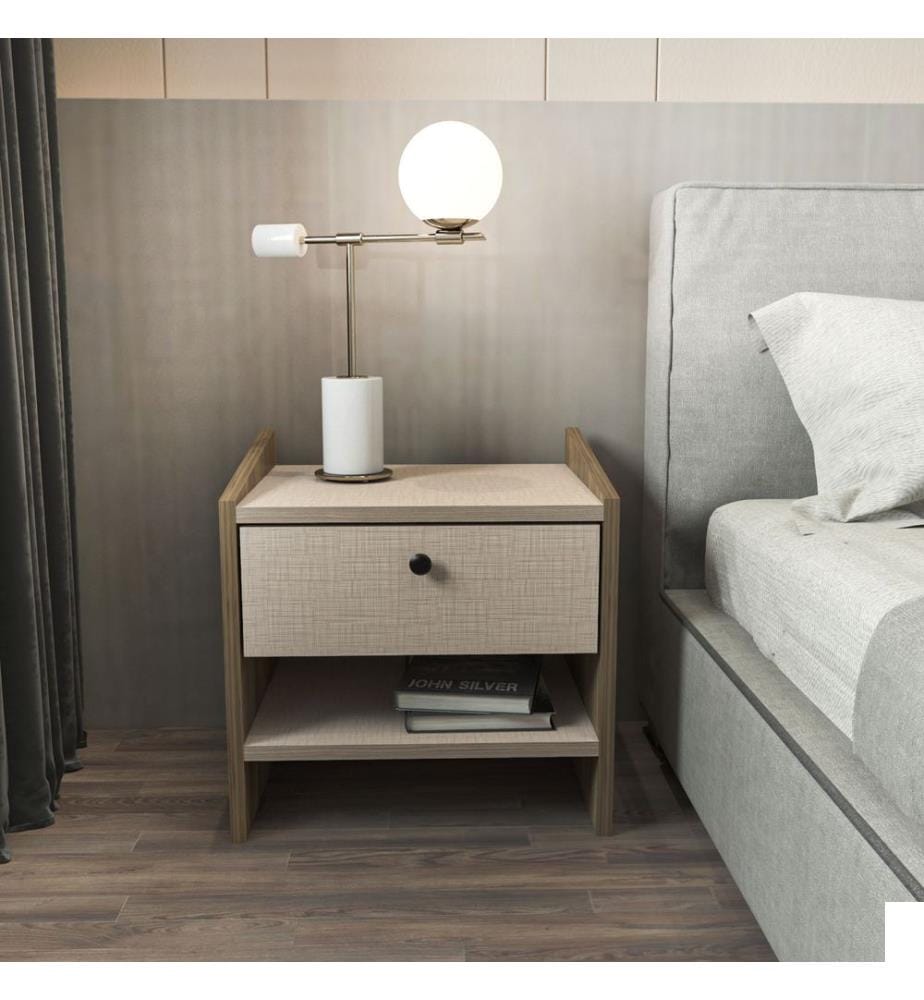 Table de nuit, noyer, beige, 100 % panneau de particules mélaminé