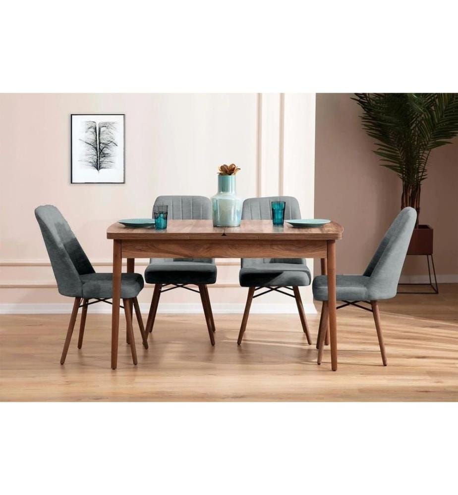 Table de salle à manger extensible avec chaises, 5 pièces, gris, structure : 70 % bois de corne / 30 % panneau de particules mélaminé