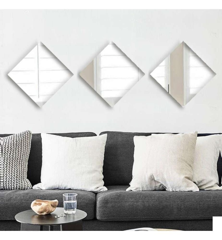 Set de miroirs, 3 pièces, argent, verre, sans cadre