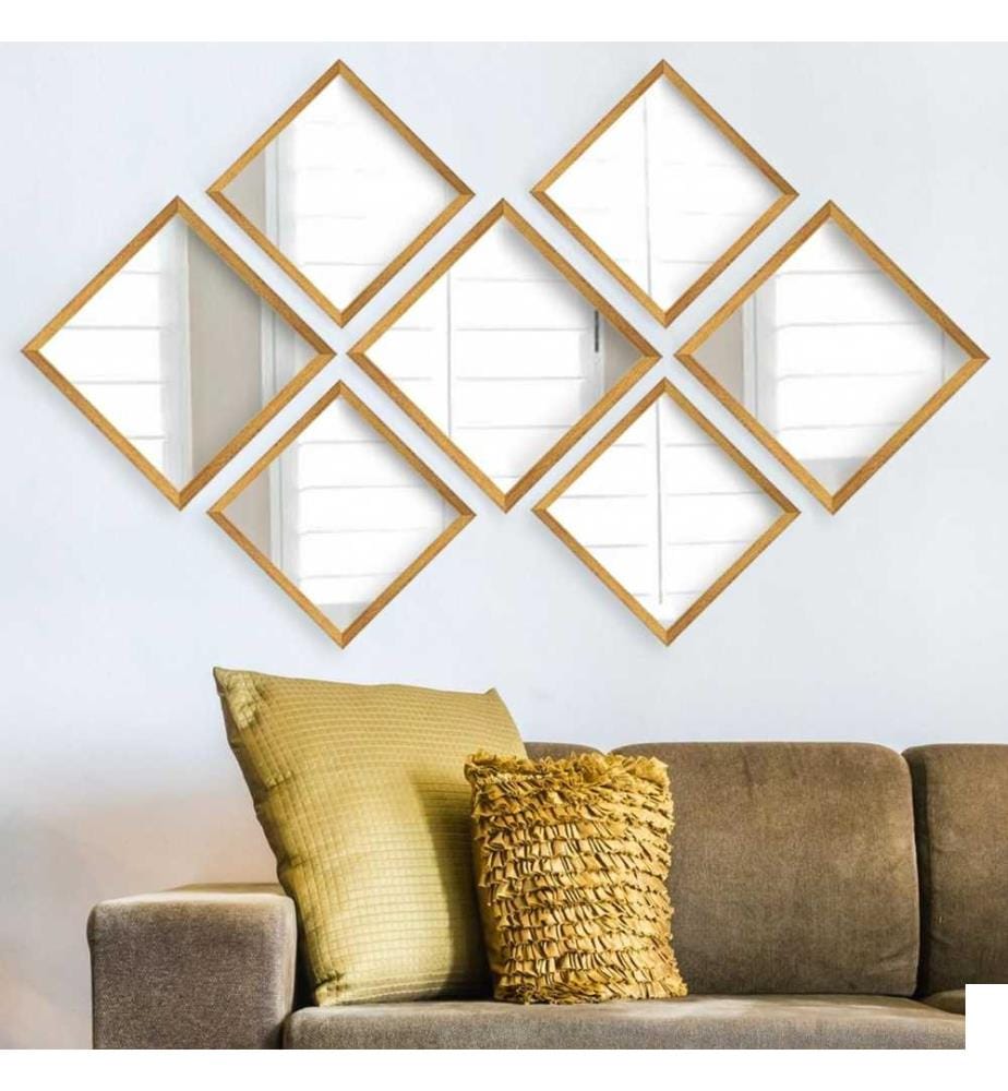 Set de miroirs, 6 pièces, or, argent, verre, cadre en plastique stratifié