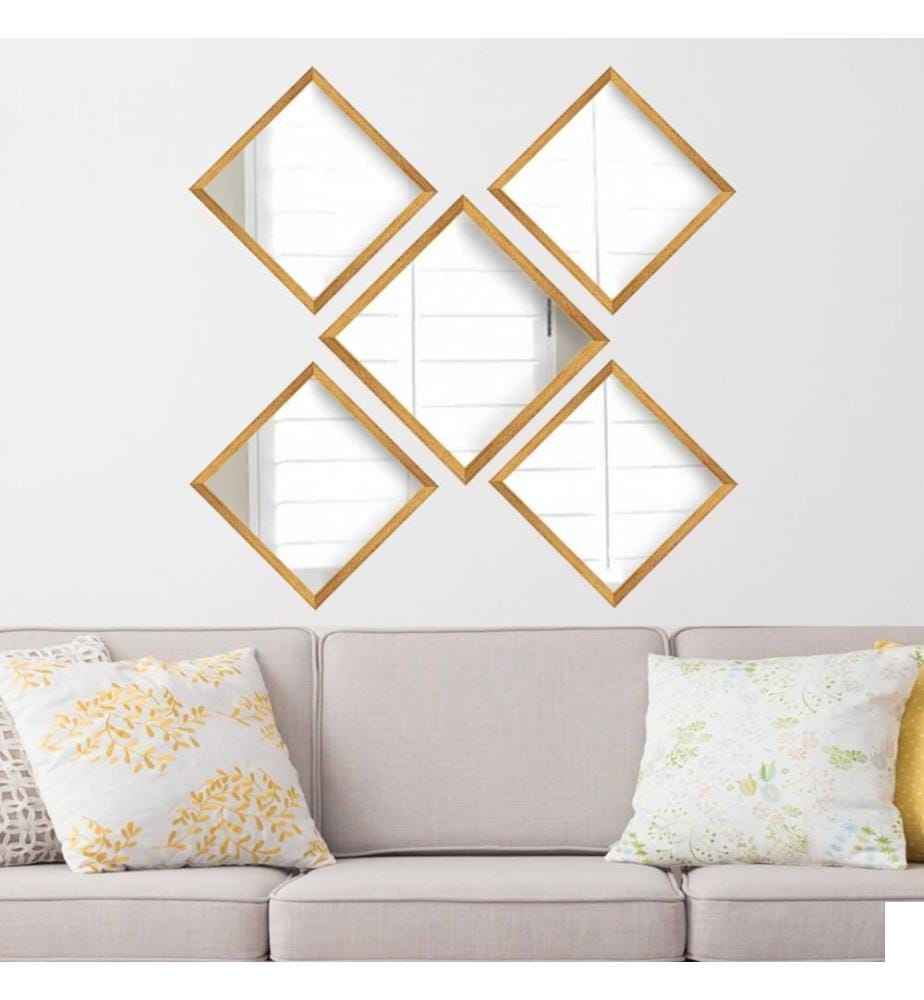 Set de miroirs, 5 pièces, or, argent, verre, cadre en plastique stratifié