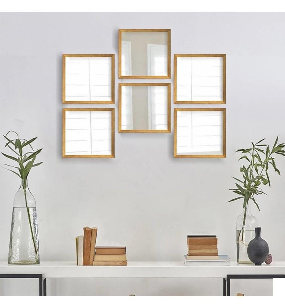 Set de miroirs, 7 pièces, or, argent, verre, cadre en plastique stratifié