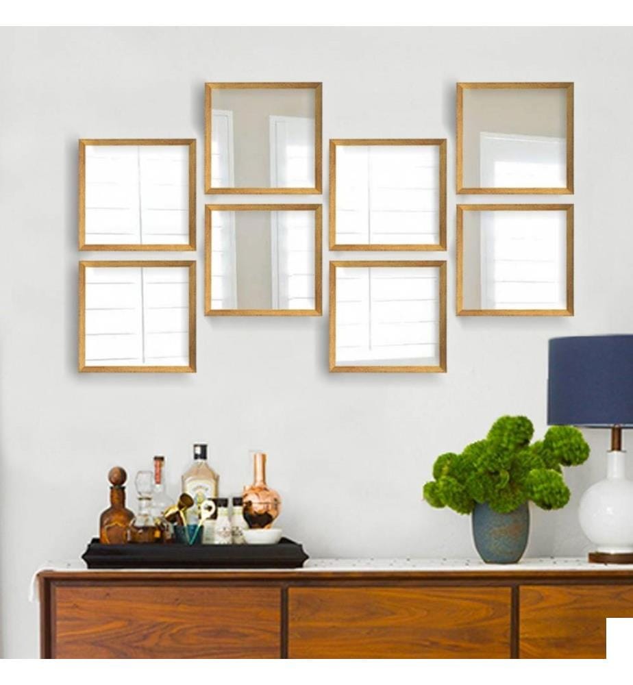 Set de miroirs, 8 pièces, or, argent, verre, cadre en plastique stratifié