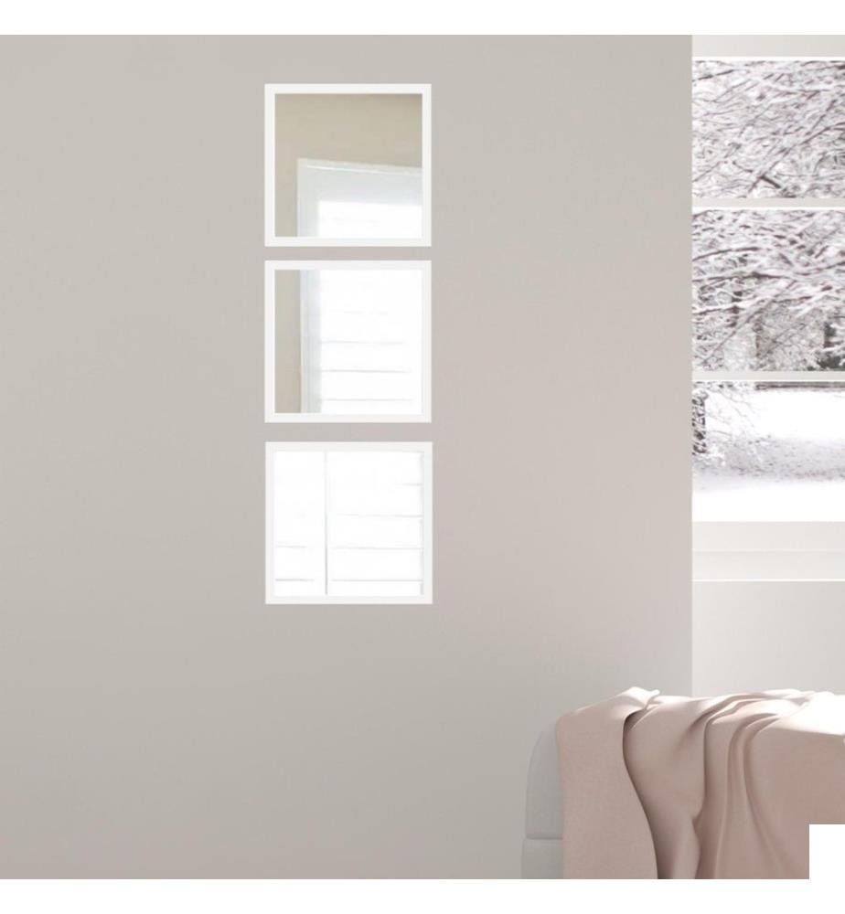 Set de miroirs, 3 pièces, blanc, argent, verre, cadre en plastique stratifié