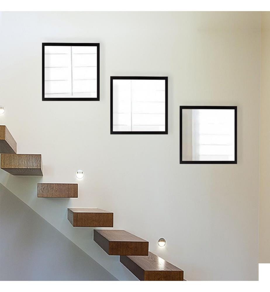 Set de miroirs, 3 pièces, argent, noir, verre, cadre en plastique stratifié