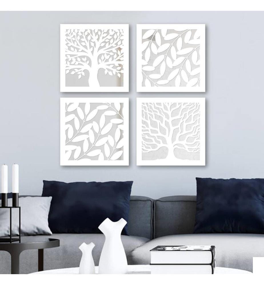 Set de miroirs, 4 pièces, argent, verre, MDF, découpe laser