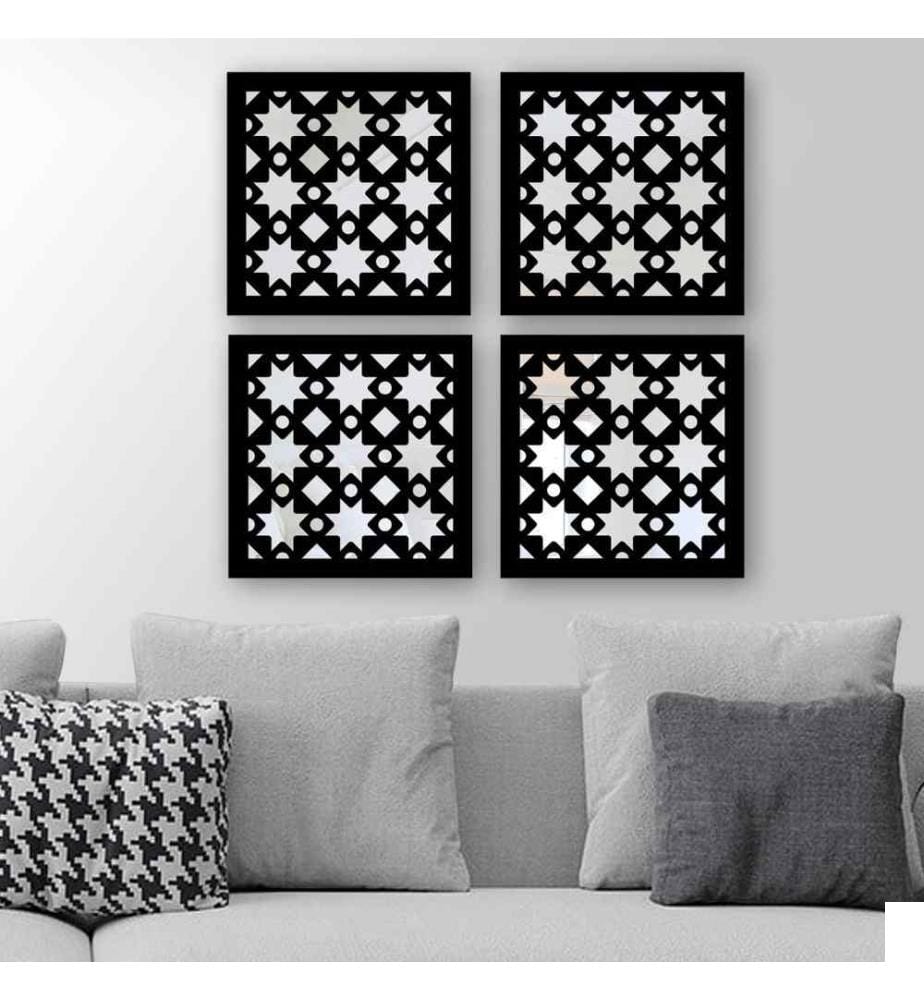 Set de miroirs, 4 pièces, argent, verre, MDF, découpe laser