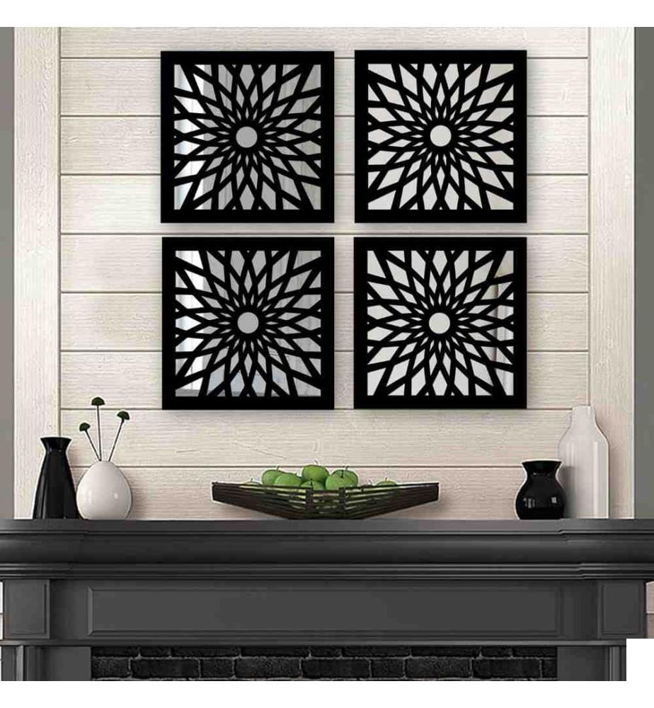 Set de miroirs, 4 pièces, argent, verre, MDF, découpe laser