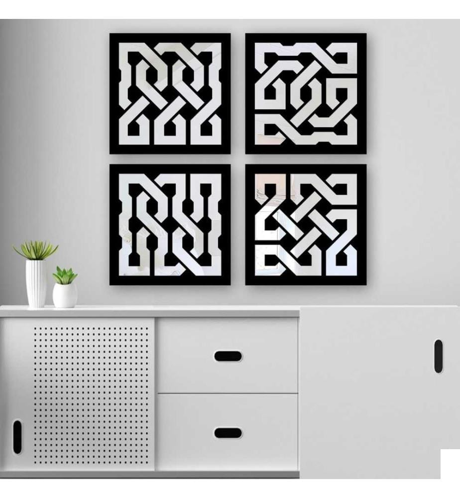 Set de miroirs, 4 pièces, argent, verre, MDF, découpe laser