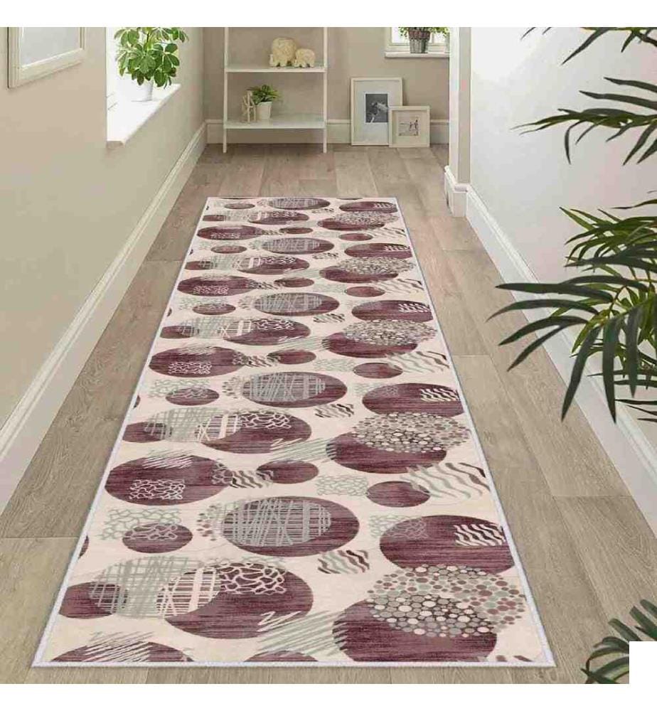 Tapis, crème, gris, rouge bordeaux, 100% polyester, 80 x 450 cm