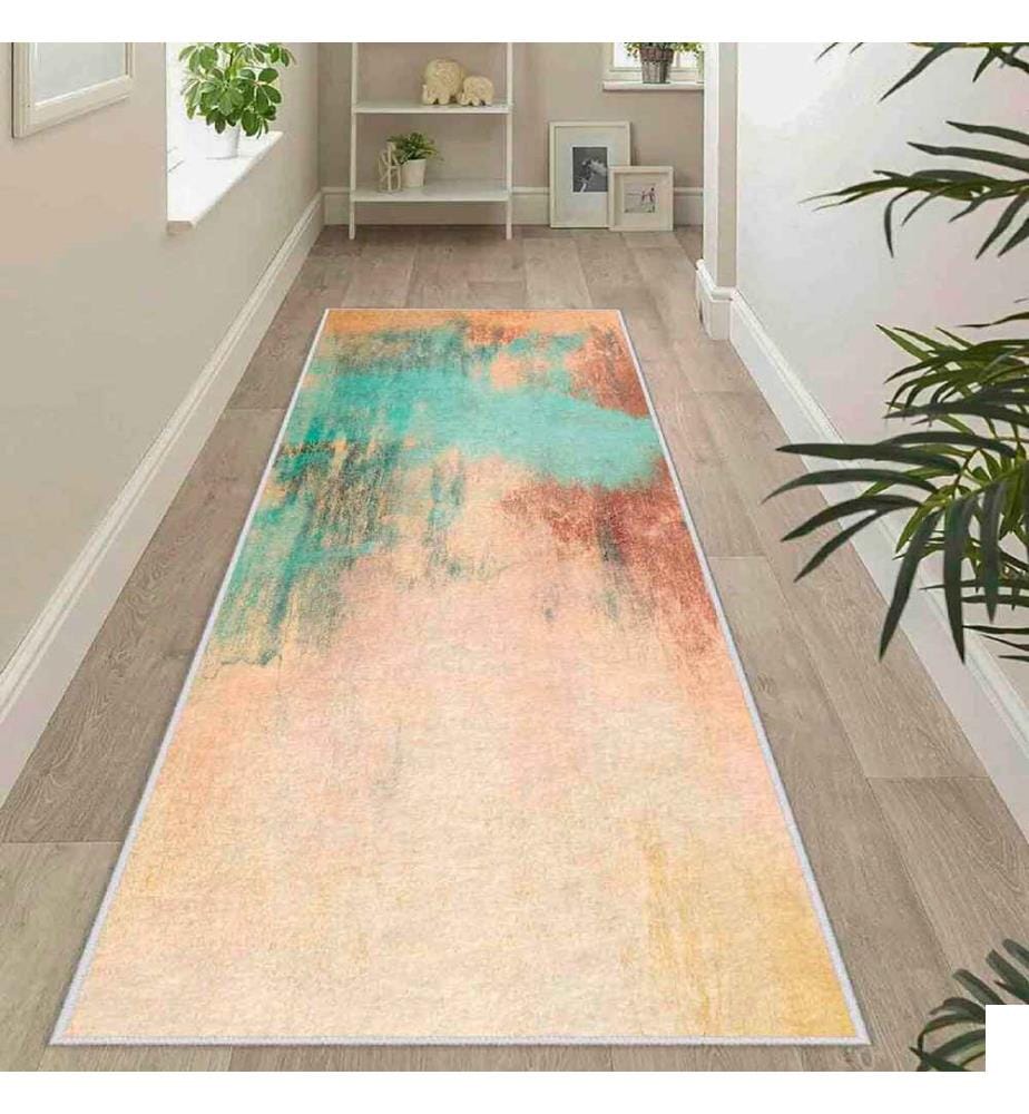 Tapis, saumon, jaune, bleu, rouge tuile, 100% polyester, 80 x 550 cm