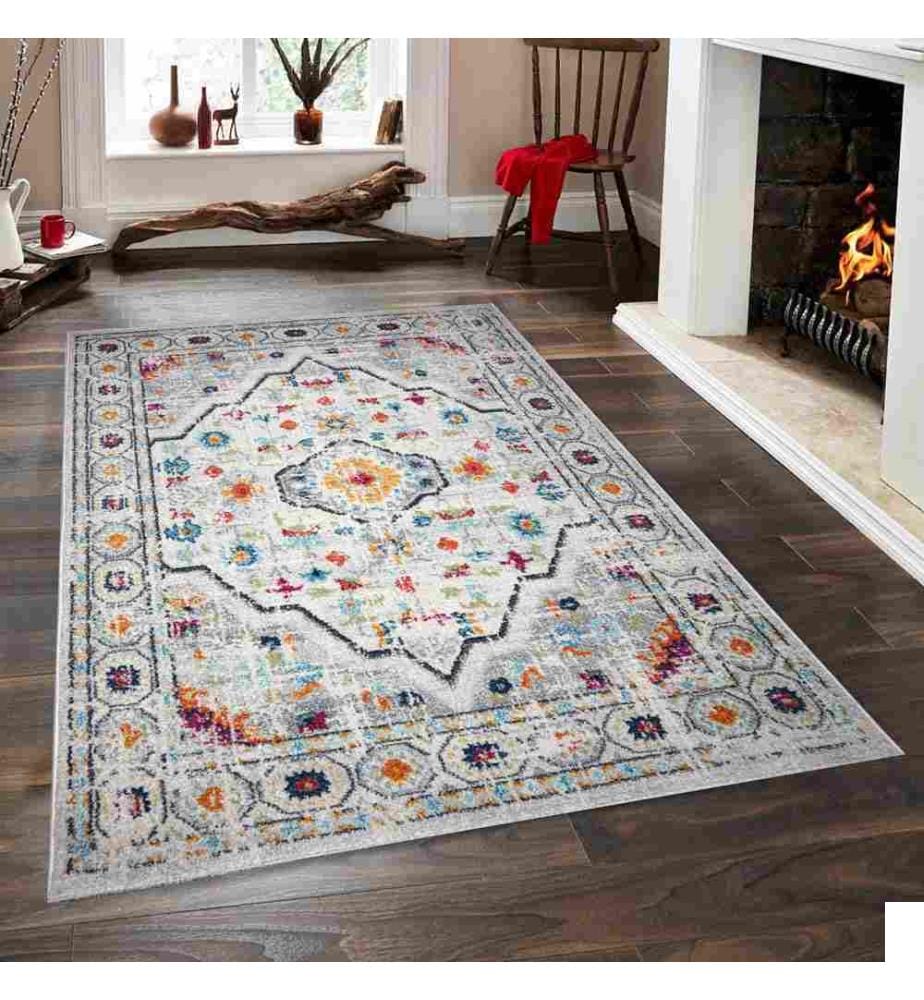 Tapis de hall, blanc, gris, 100% polypropylène, 80 x 300 cm