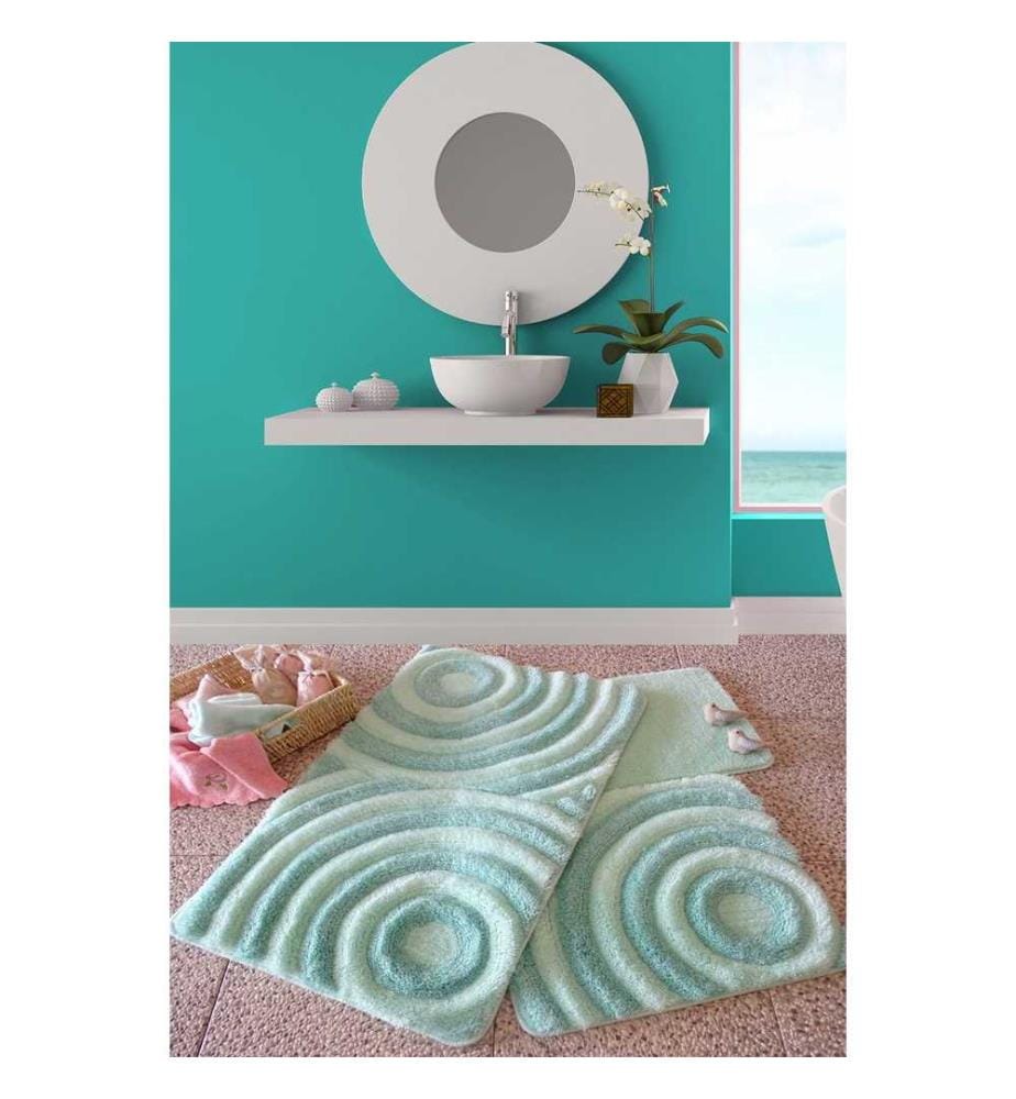 Set de tapis de bain, 3 pièces, menthe, acrylique, 18-30 mm hauteur des poils