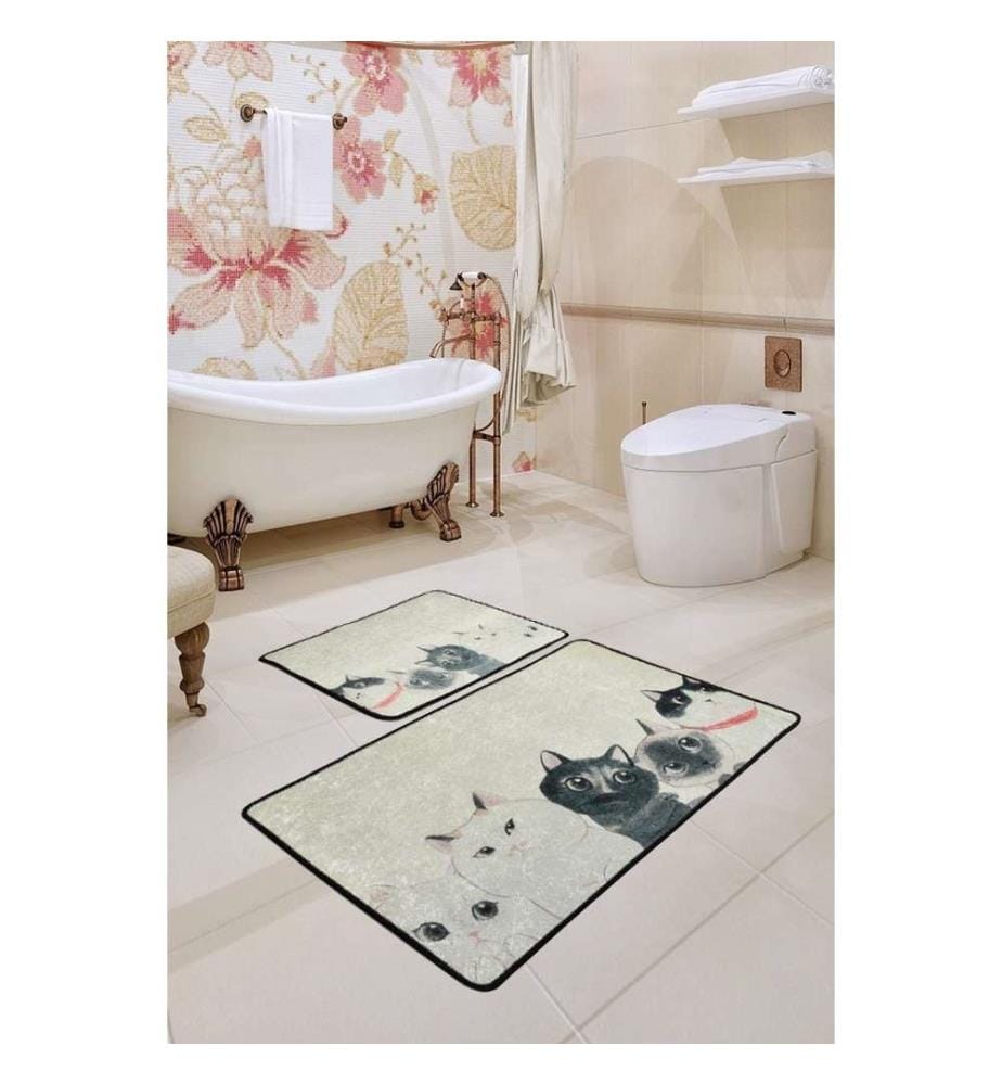 Set de tapis de bain, 2 pièces, Multicolore, Micro Polyamide, Antiallergique