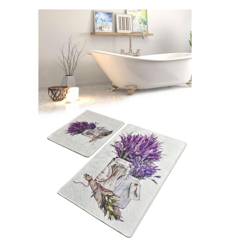 Set de tapis de bain, 2 pièces, multicolore, tissu velours, hauteur des poils 10 mm