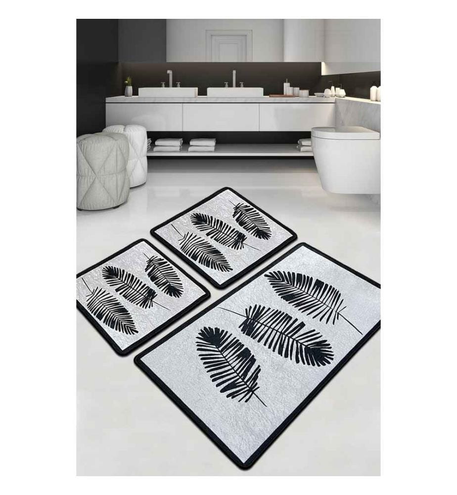 Set de tapis de bain, 3 pièces, multicolore, polyester, 10 mm de hauteur de poils