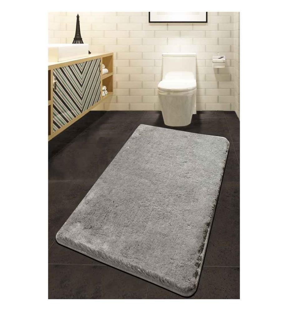 Tapis de bain, gris, acrylique, 18-30 mm hauteur des poils
