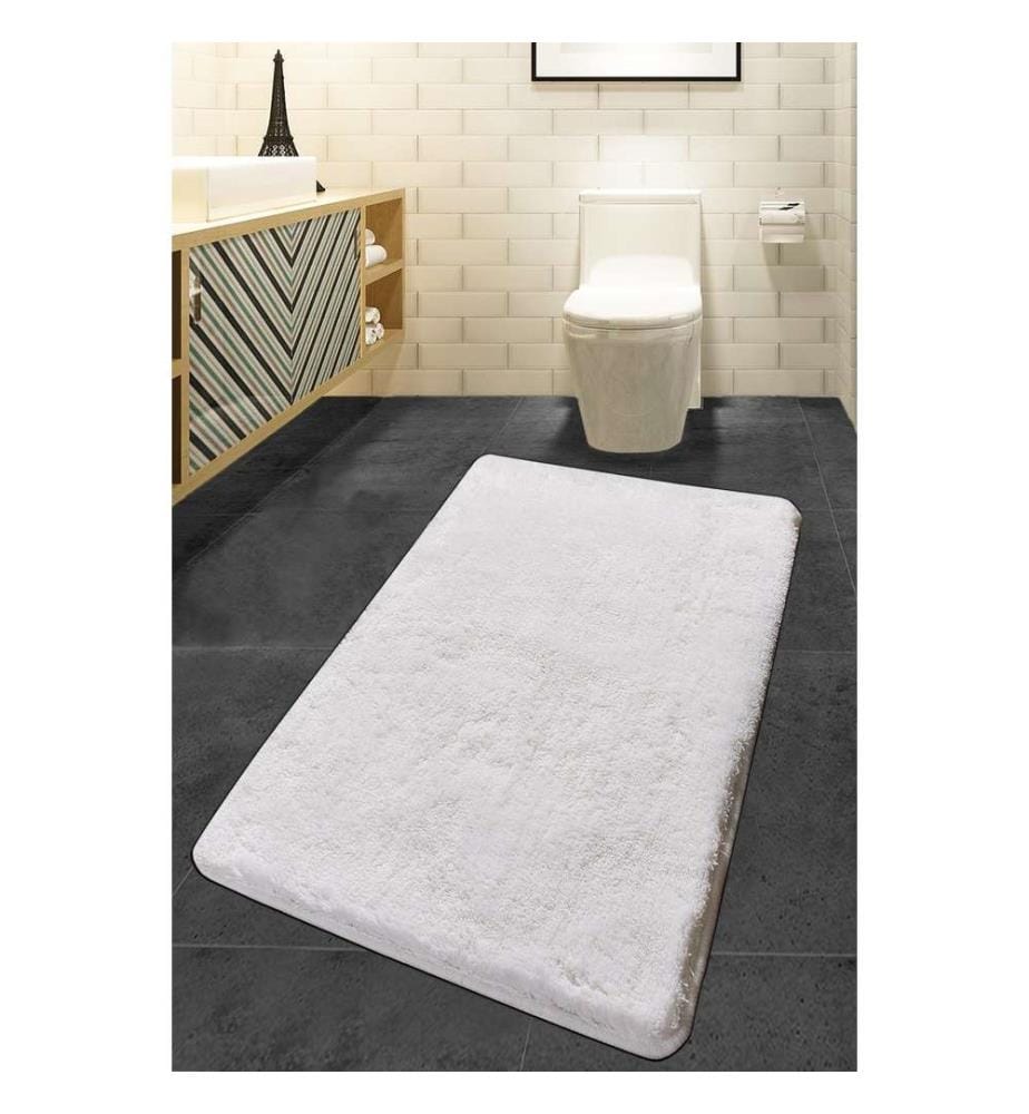 Tapis de bain, blanc, acrylique, 18-30 mm hauteur des poils