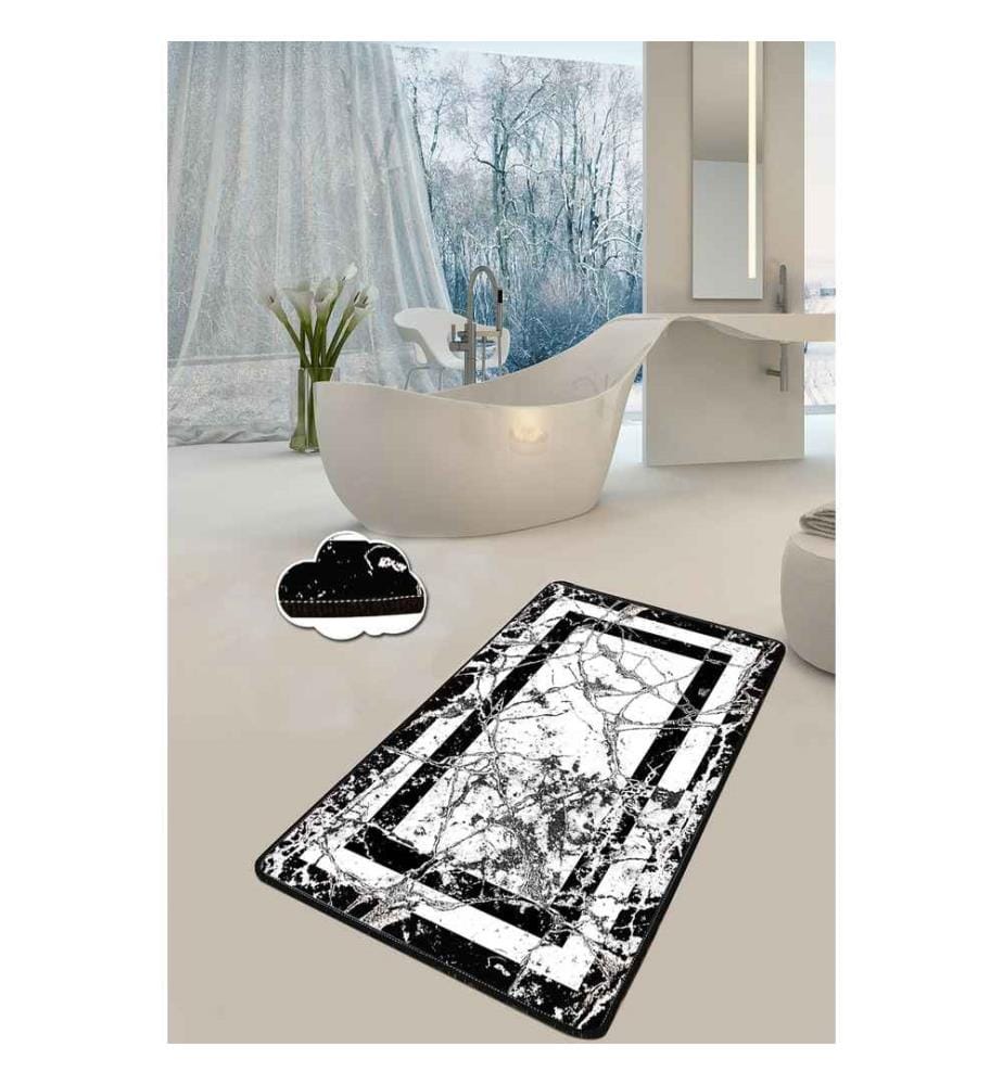 Tapis de bain, noir blanc, tissu velours, hauteur des poils 10 mm
