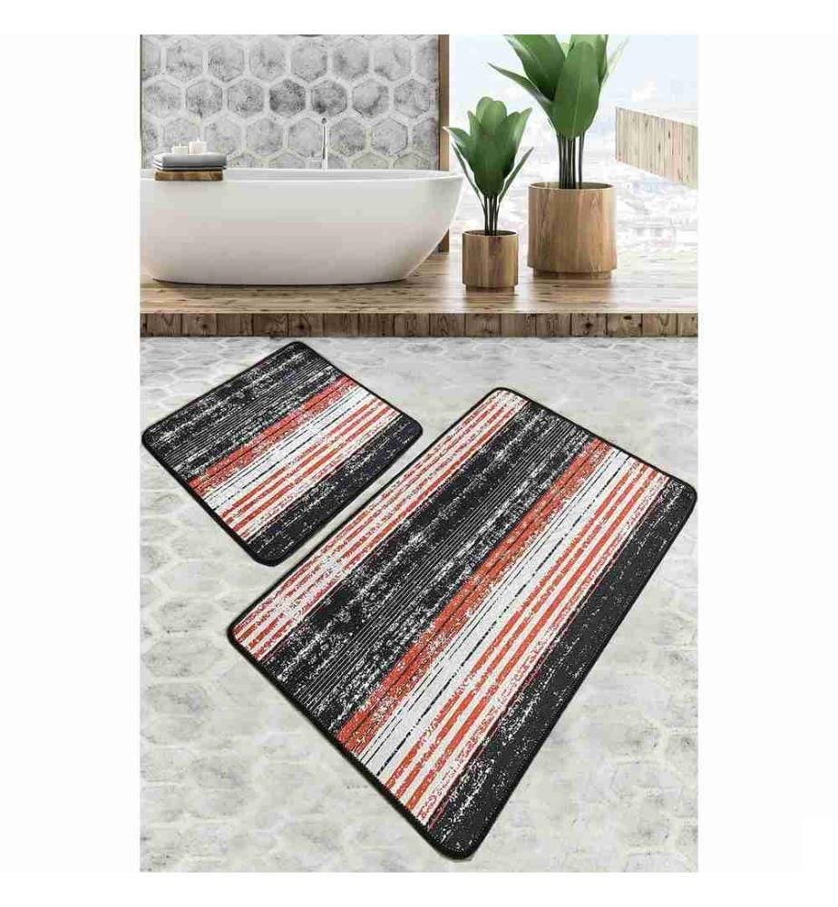 Set de tapis de bain, 2 pièces, multicolore, polyester, 10 mm de hauteur de poils