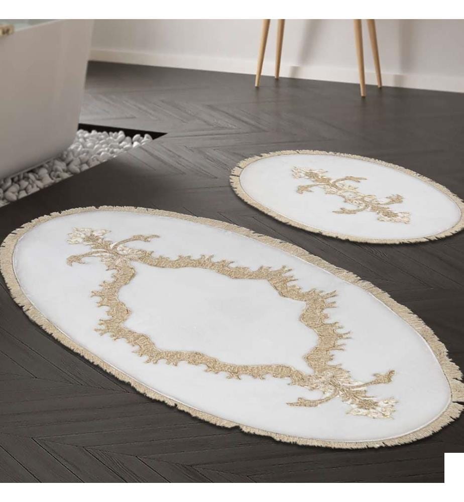 Set de tapis de bain, 2 pièces, crème, polyester, hauteur des poils 15 mm