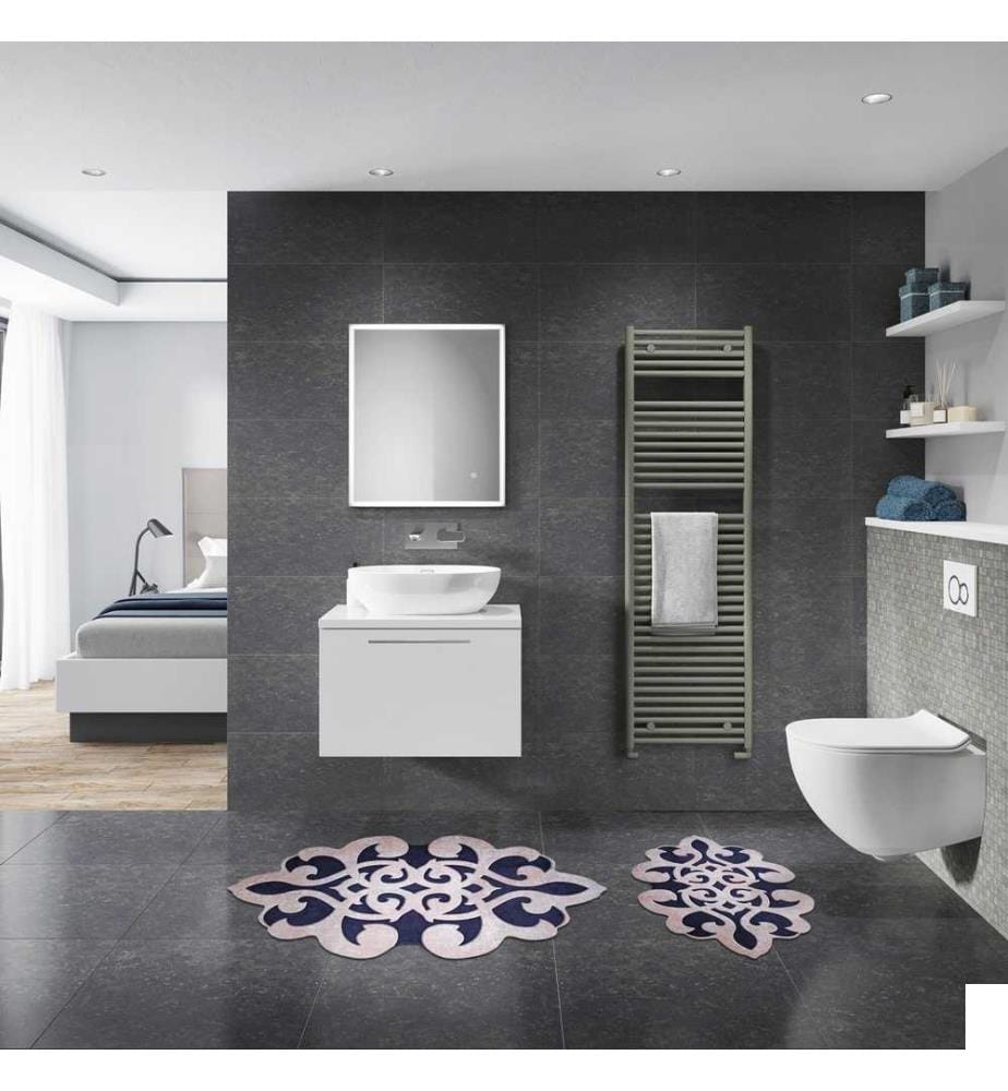 Set de tapis de bain, 2 pièces, rose bleu marine, polyester, 1300 gr-m²,