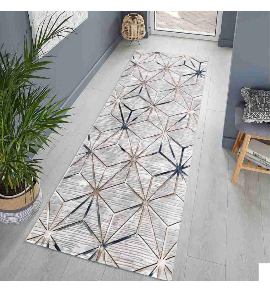 Tapis de salle, 100 x 300, , Gris, Bleu, Polyester, 1500 gr-m²,