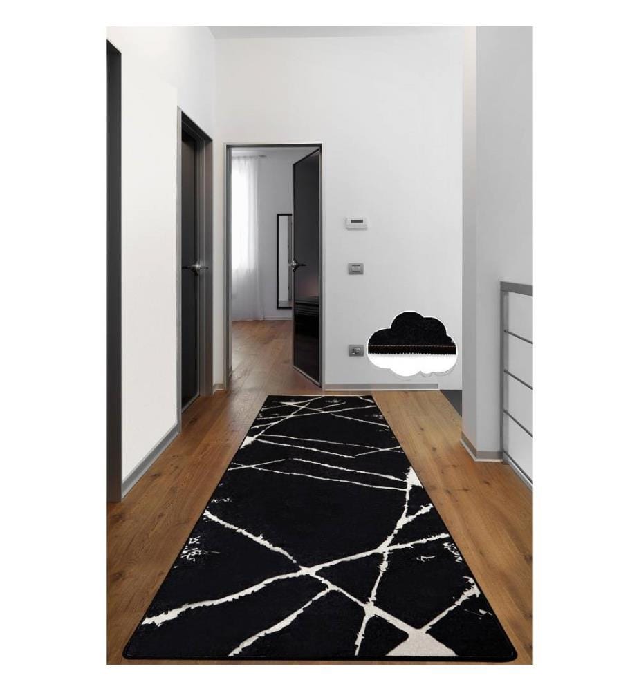 Tapis de salle, 100 x 200, , Noir, Blanc, 50 % tissu velours - 50 % polyester, hauteur des poils 4 mm