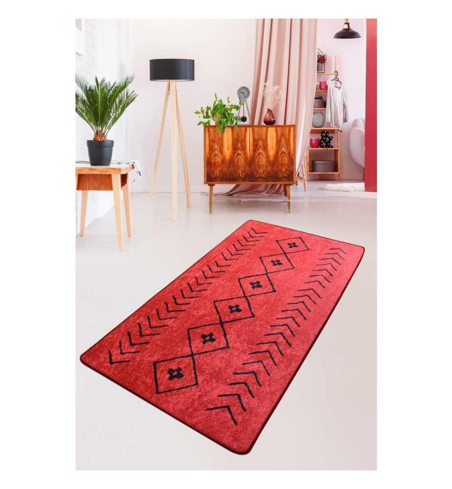 Tapis de salle, 80 x 200, , Rouge, Noir, 50% tissu velours - 50% polyester, hauteur des poils 4 mm
