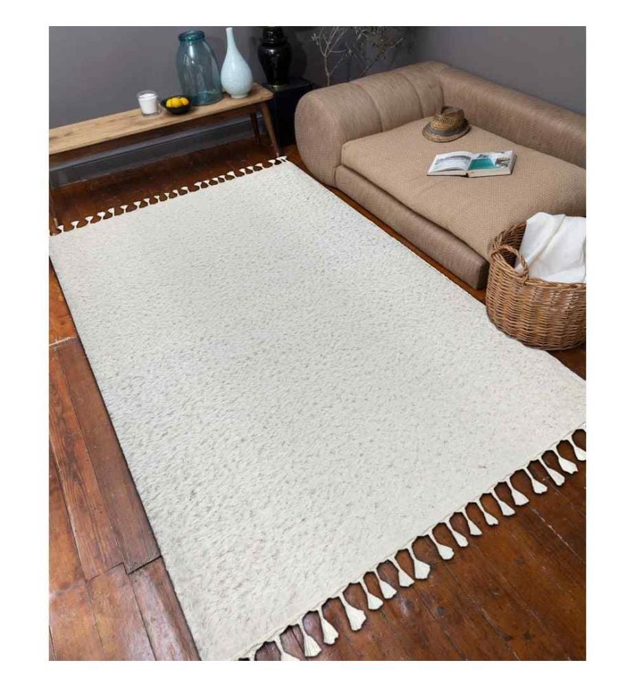 Tapis de hall, 80 x 150, , blanc, polyester brillant, hauteur des poils 50 mm