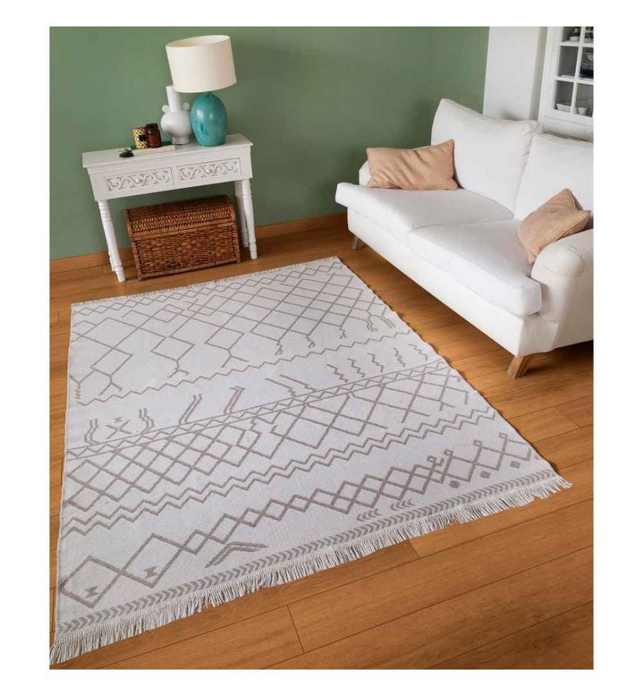 Tapis, blanc, beige, 100% coton, 160 x 230 cm