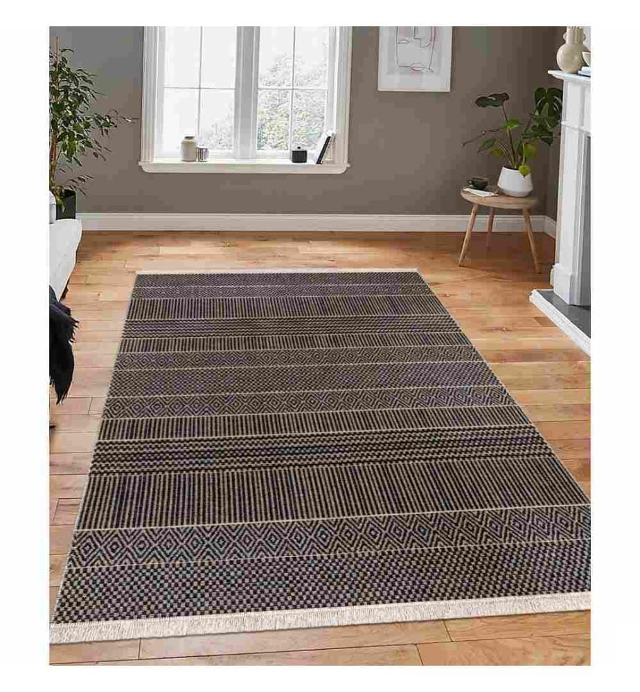 Tapis, noir, blanc, 100 % jute - chenille, 60 x 100 cm