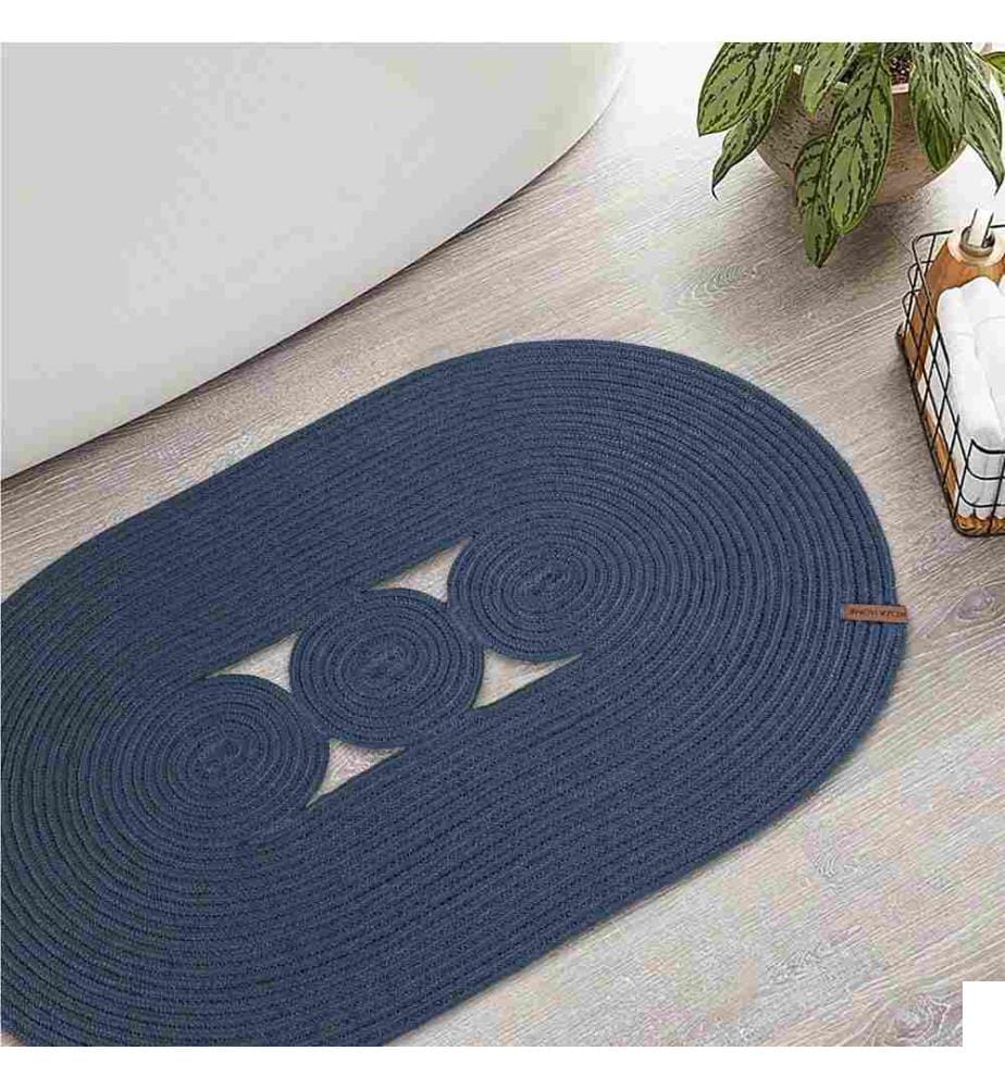 Tapis, 50 x 80, , bleu marine, coton, dessous tissé