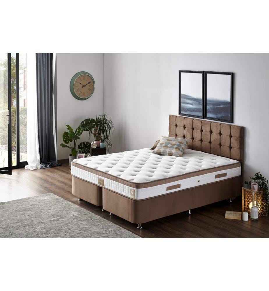 Blanc, Marron, Matelas En Mousse Froide, 140X140X200 cm, Tissu Tissé