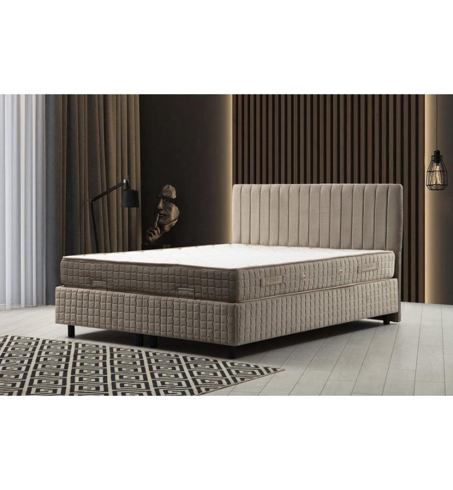 Matelas double, sommier et tête de lit, brun, panneau de particules mélaminé