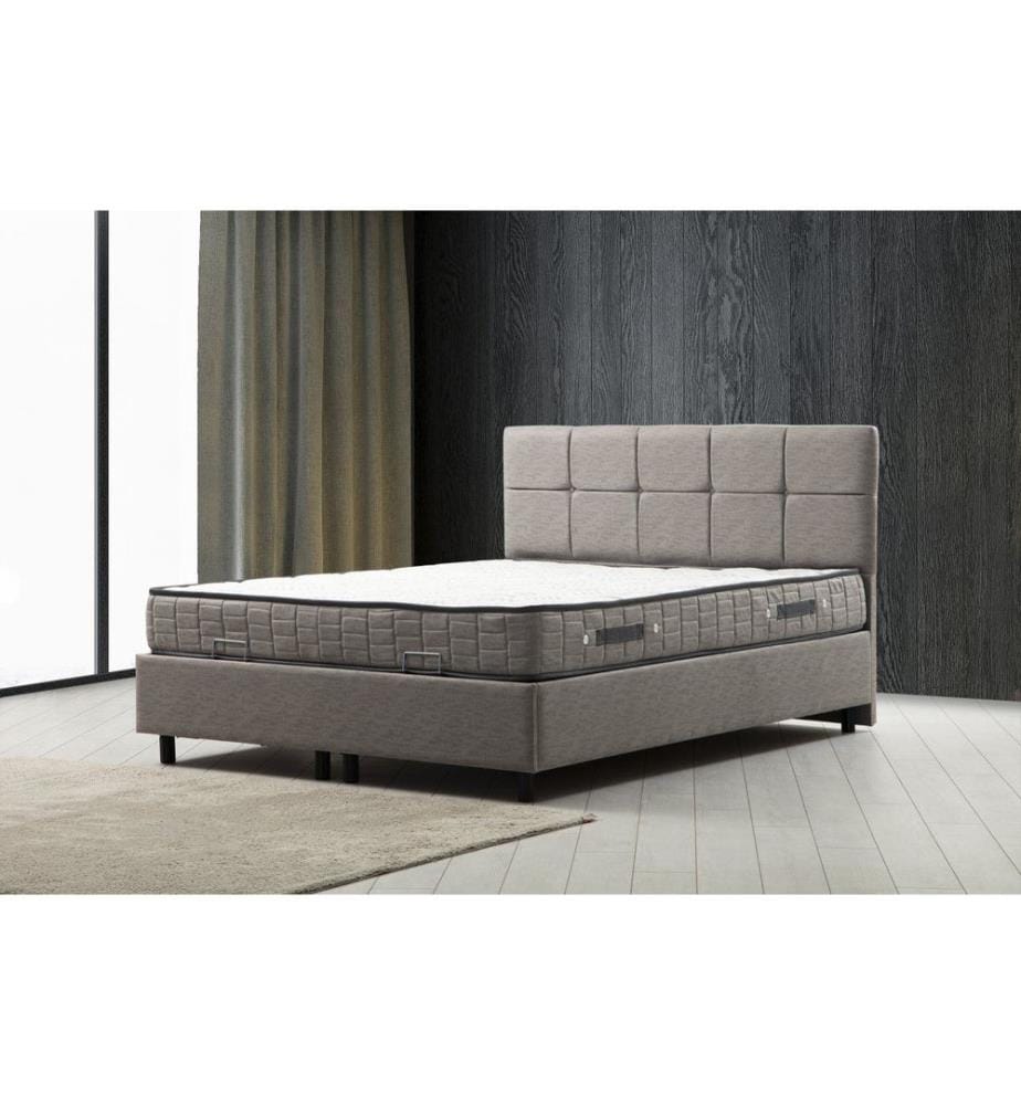 Matelas double, sommier et tête de lit, gris clair, panneaux de particules mélaminés