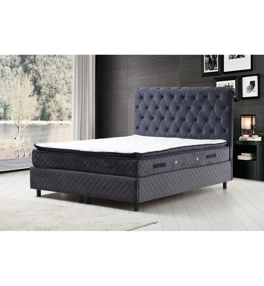 Matelas double, sommier et tête de lit, anthracite, panneau de particules mélaminé