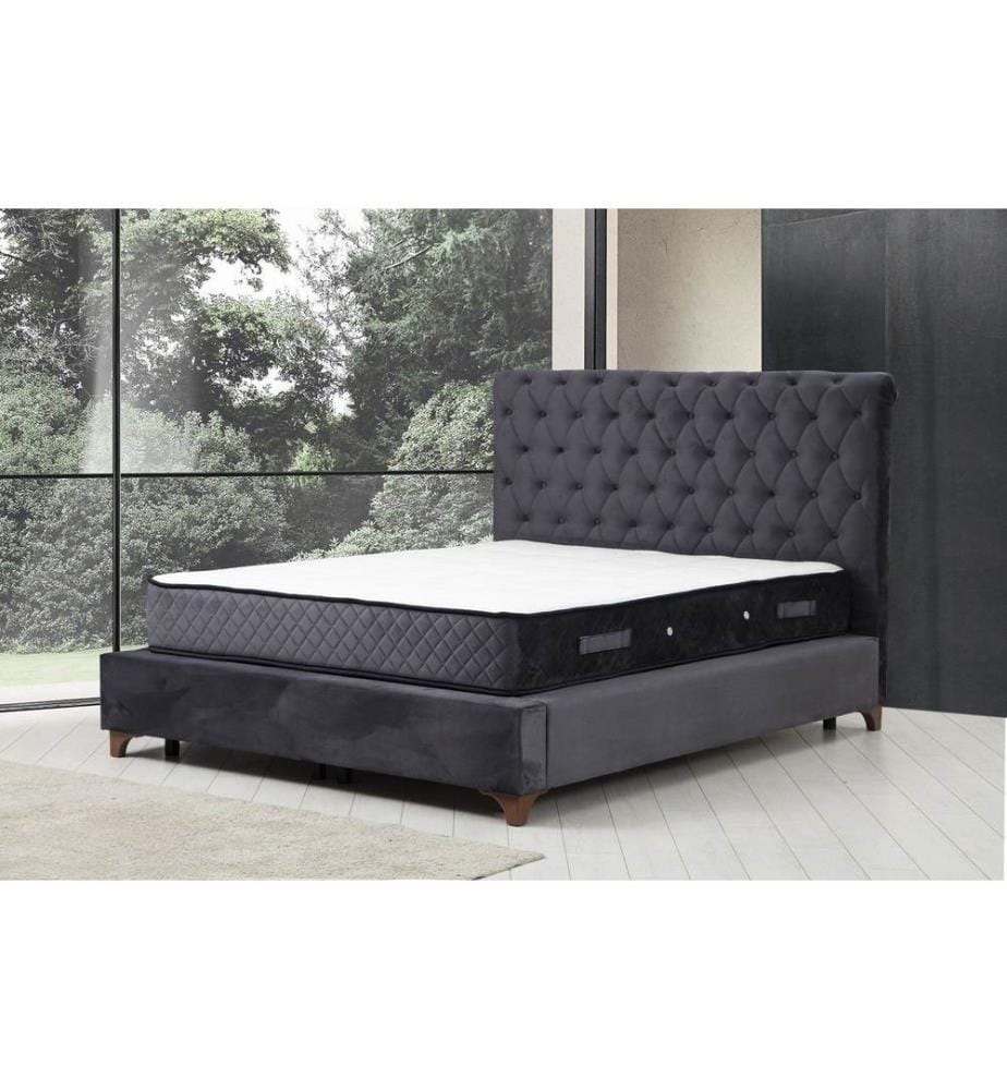 Matelas double, base et tête de lit, anthracite, 100 % MDF