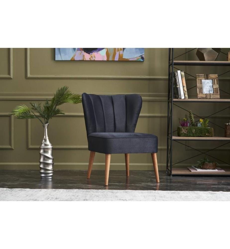 Chaise Wing, Anthracite, châssis en hêtre, tissu en polyuréthane, acrylique et polyester