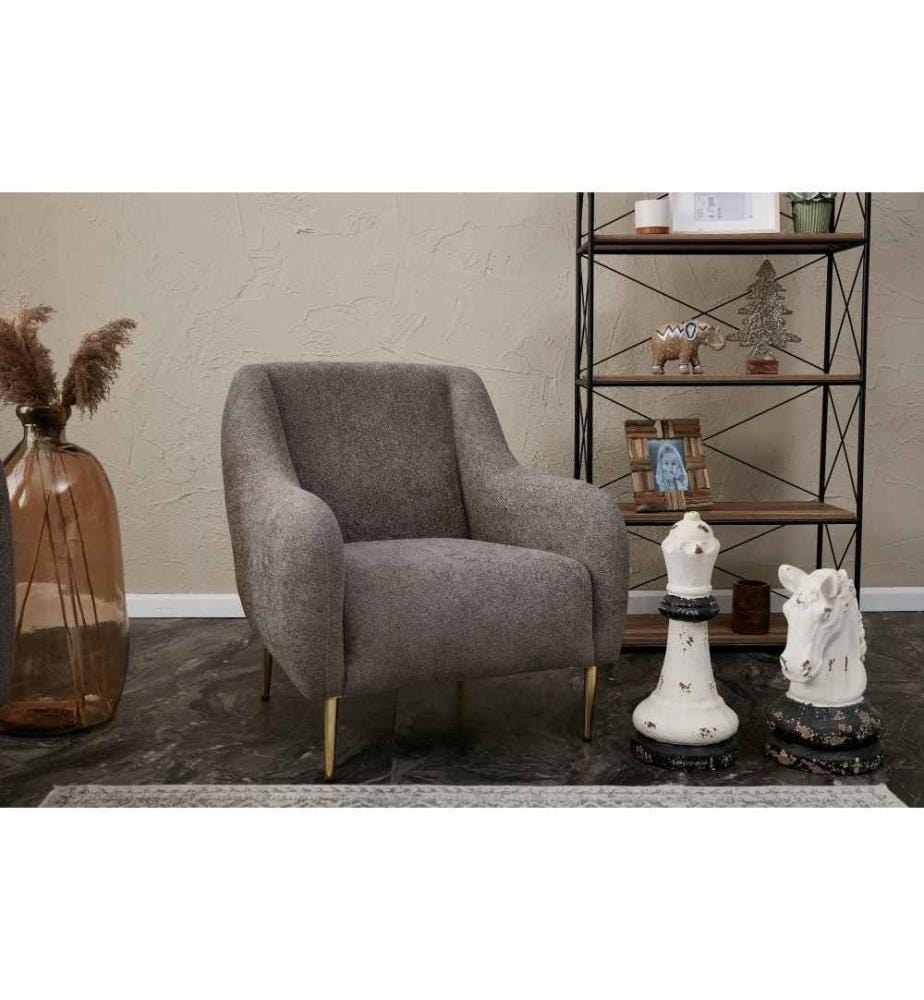 Canapé 1 place, gris, or, structure en hêtre, tissu polyester