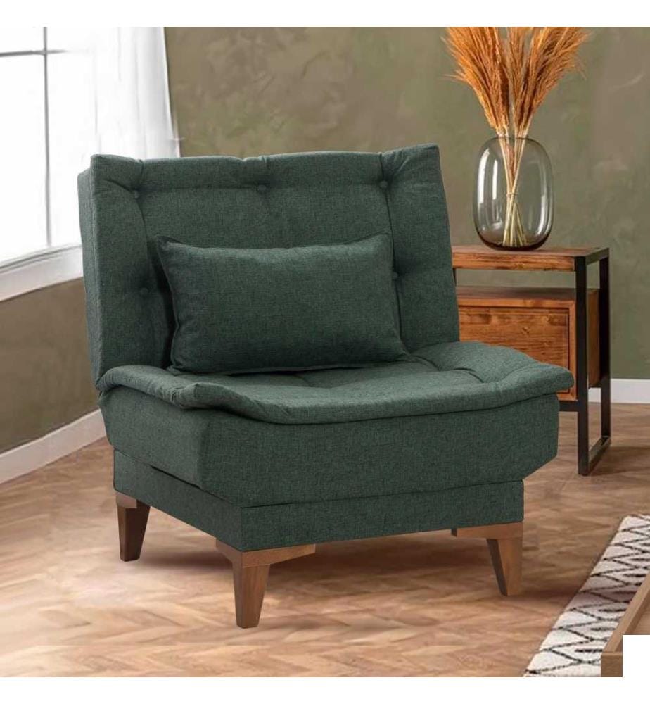 Wing Chair, vert, structure en hêtre, tissu polyuréthane - acrylique